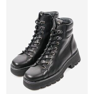 Nero Giardini Embellished Lace Up Lug Combat Boots Black Leather Size 39